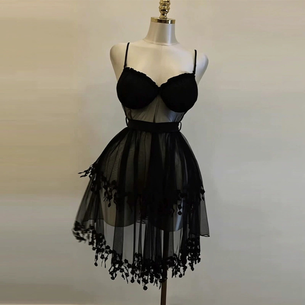 Forever 21 Black Mesh Slip Dress Midaxi Strappy